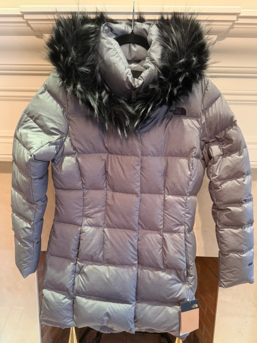 NWT The North Face Dealio Down Parkina (Parka) Grey Faux Fur L